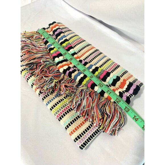STELLA & DOT Taj Clutch Boho Fringe Striped Purse 13” X 8” Rag Rug Style - Picture 9 of 10